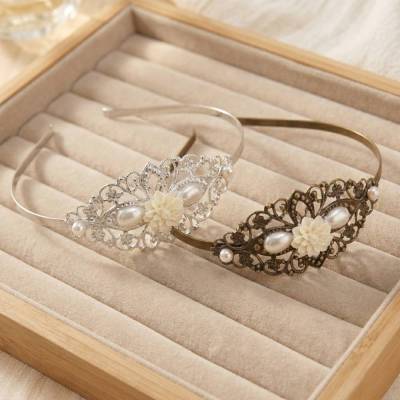 Romantischer Vintage Haarreif mit Resinblumen & Cabochon – Haarschmuck für Hochzeit & Fest