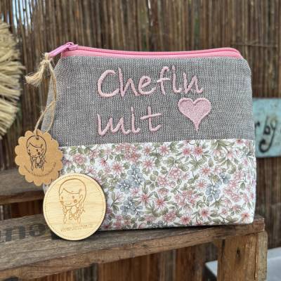 Chefin mit Herz // Schminktasche // Kosmetiktasche // Geschenk // Schminktäschchen // Kulturbeutel