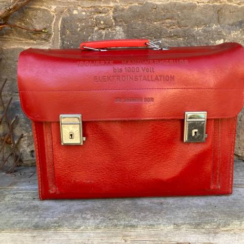 Smalcalda DDR Werkzeugtasche für Elekriker OHNE Inhalt rotes Leder / Isolierte Handwerkszeuge bis 1000 Volt