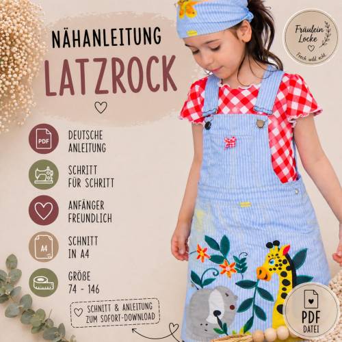 SCHNITTMUSTER Latzrock für Kinder – A4 PDF • Größe 74–146 •