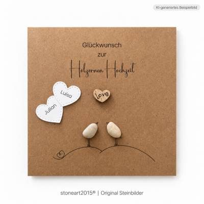 Geschenkkarte Hölzerne Hochzeit, Karte 5/10..Hochzeitstag, Kieselsteine, Klappkarte, Wunschnamen personalisierbar