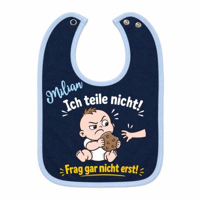Baby Lätzchen mit farbigen Saum ICH TEILE NICHT personalisiert mit dem Namen