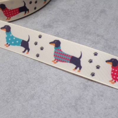 Ripsband mit Dackel Dachshund, 22 mm – Hochwertiges Polyesterband zum Nähen, Basteln & Dekorieren