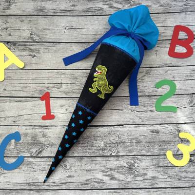 coole Schultüte / Zuckertüte in Schwarz Türkis Blau T-rex Dino Dinosaurier