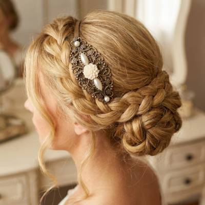 Romantischer Vintage Haarreif mit Resinblumen & Cabochon – Haarschmuck für Hochzeit & Fest