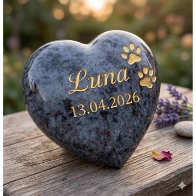 Gedenkstein Herz aus Granit/ Orion personalisiert | Grabschmuck Hund Katze | Grabstein mit Gravur | Handgefertigt | 