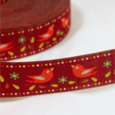Webband Vogel Vögel rot weinrot dunkelrot  19 mm breit 2 EINZELSTÜCKE