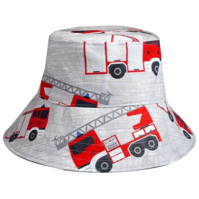 Kinder Sommerhut Bucket Hat zum Wenden mit Feuerwehr Motiv – Handarbeit aus Baumwolle