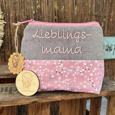 Schminktasche Lieblingsmama – Handgenähte Kosmetiktasche als Geschenk für Mama
