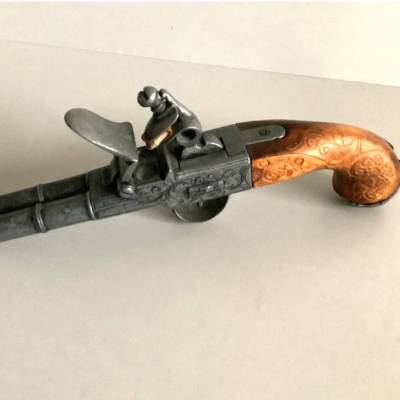 Vintage Deko-Waffe Steinschloss-Pistole Mittelalter-Design aus den 70er Jahren