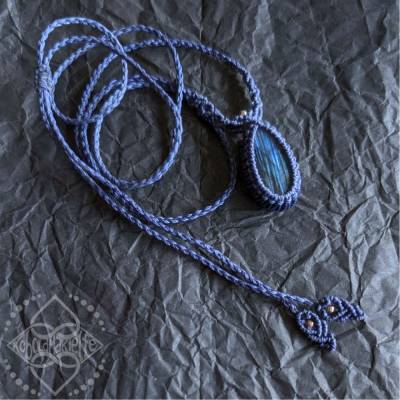 Labradorit Kette – 925 Silber & dunkelblaues Makramee – Tropfenform – Handgefertigtes Unikat