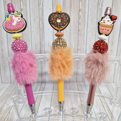 Kugelschreiber mit Perlen und Plüsch Silikonfigur Silikonperlen Geschenkidee
