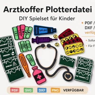 Arzt Plotter Datei SVG DXF PNG PDF | Kinder Doktor Spiel | Rollenspiel Set DIY | Arztkoffer basteln | Verordnung Karten