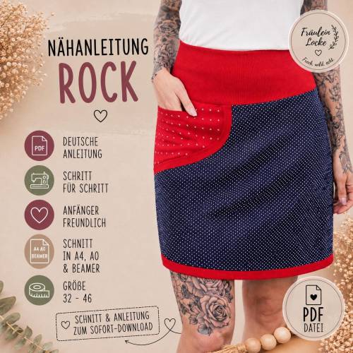 Schnittmuster Damen Rock 32–46 | Rock nähen | PDF Nähanleitung | A4 A0 Beamer | „Rocking Rock“