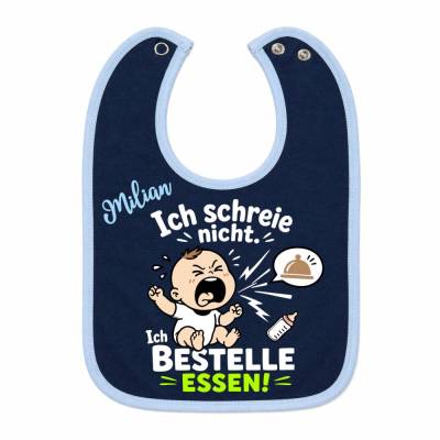 Baby Lätzchen mit farbigen Saum ICH SCHREIE NICHT personalisiert mit dem Namen
