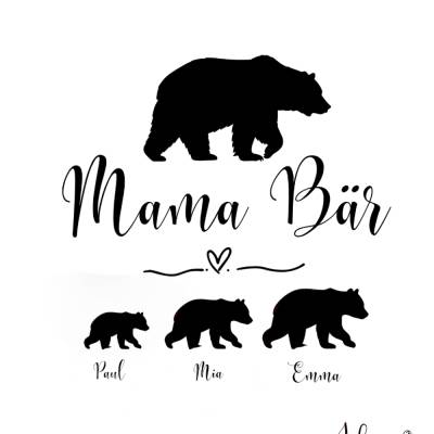 Bügelbild zum MUTTER-TAG - Mama Bär - personalisiert mit Kinder-Namen 