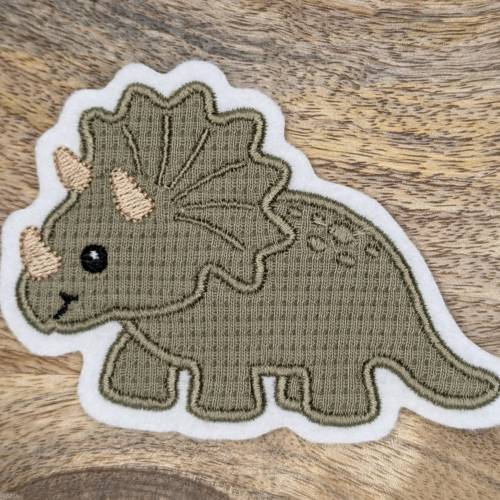 Patch/Applikation/Aufnäher/Bügelbild - Dino, Triceratops - grün, olivgrün, natur