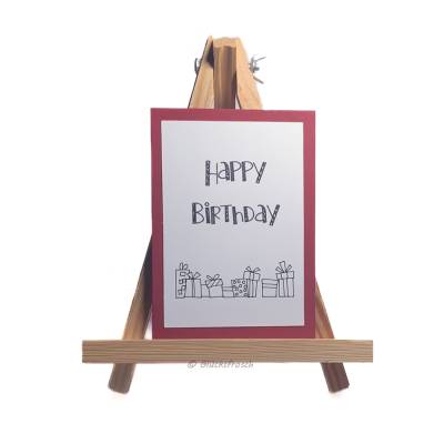 Geburtstagskarte, dunkelrot, "Happy Birthday" & Päckchen, 15 x 10,5 cm inkl. Umschlag