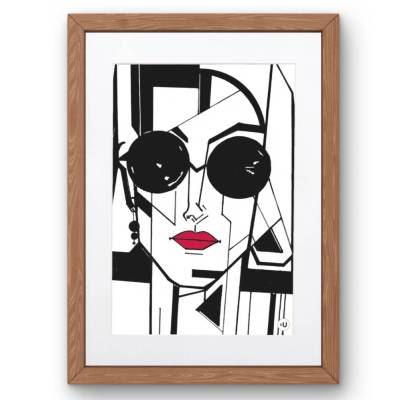 Kunstdruck „Frau I“ als Download – grafisches Frauenporträt in Schwarz-Weiß