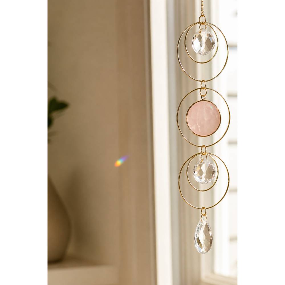 Rosenquarz Sonnenfänger • Rosenquarz Suncatcher Fensterdeko • Kristall Dekoration & Geschenkidee Bild 5