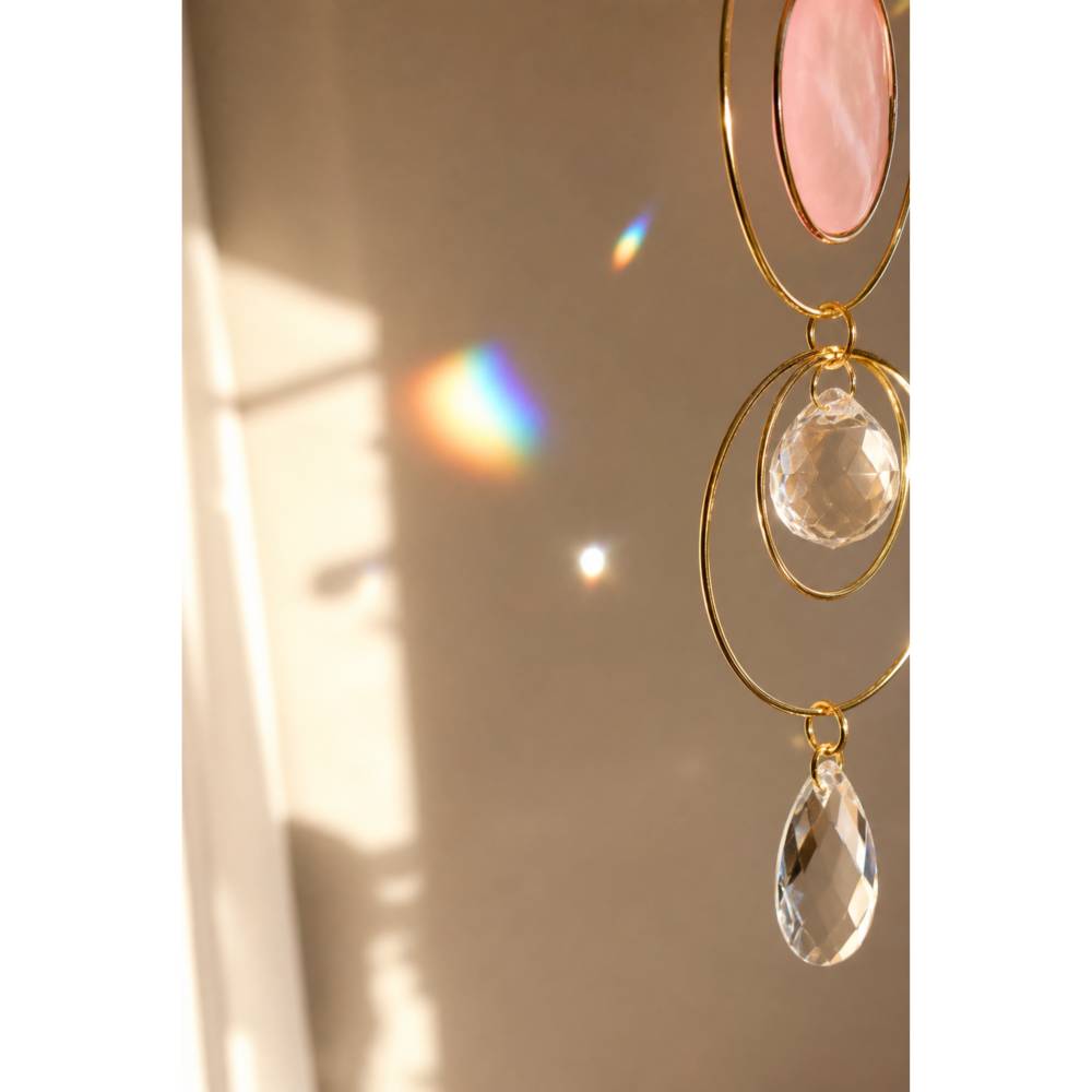 Rosenquarz Sonnenfänger • Rosenquarz Suncatcher Fensterdeko • Kristall Dekoration & Geschenkidee Bild 6