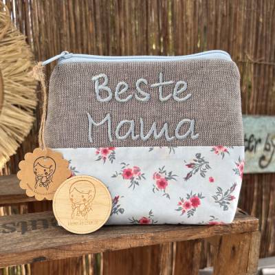 Schminktasche Beste Mama – Handgenähte Kosmetiktasche als Geschenk für Mama