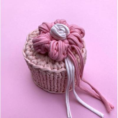 Y2K Gehäkelte Klopapier-Hut-Husse Pink/Apricot mit XXL-Blume – Geschenk zum Einzug / Umzug I Retro-Highlight fürs Bad