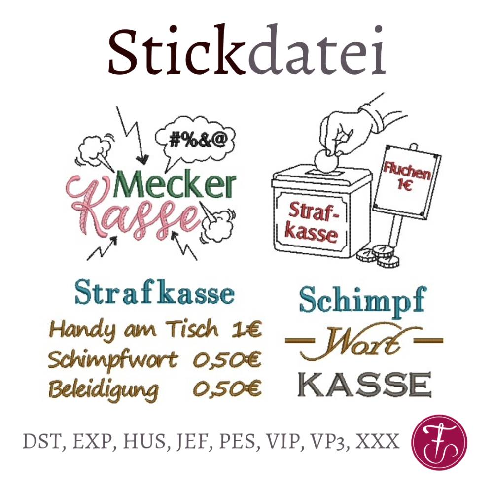 Stickdatei Meckerkasse Schimpfwortkasse 4er SET verschiedene Größen Bild 1