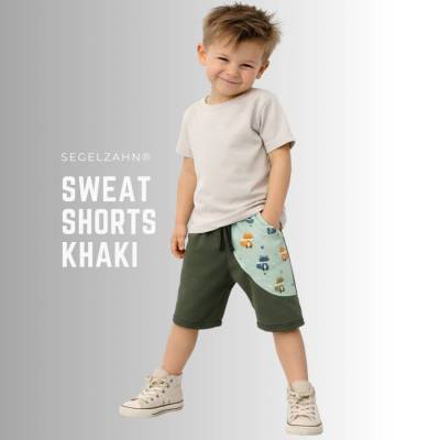 Shorts Kinder, kurze Sweat Hose Unisex Khaki Olive Fuchs, Sommerhose Jungen Mädchen Sweathose Segelzahn Sommerkleidung