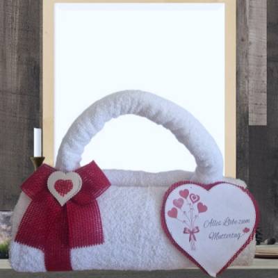 Muttertag Geschenk Handtasche aus Handtüchern zu Weihnachten als kreatives Geschenk mit Herz personalisierbar