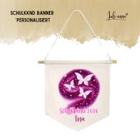 Schulkind Deko Leinwandbanner personalisiert - Butterfly Ina