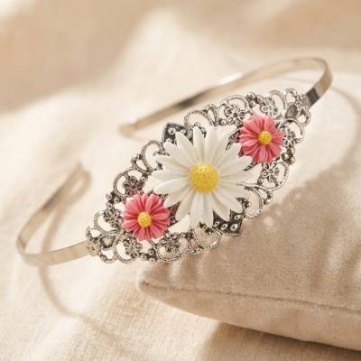 Romantischer Vintage Haarreif mit Resinblumen & Cabochon – Perfekter Haarschmuck für Hochzeit & Fest