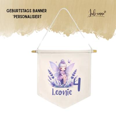 Geburtstag Deko Leinwandbanner personalisiert - Lavendel Fee 1