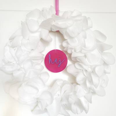 Türkranz Hej - Deko Kranz klein - Moderner Türkranz mit Schild in pink. Scandi.