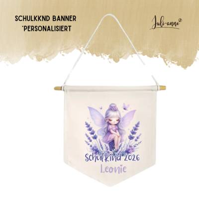 Schulkind Deko Leinwandbanner personalisiert - LAVENDEL FEE 1