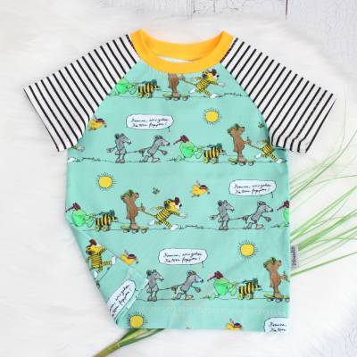 Janosch T-Shirt kurzarm, Kindershirt, Sommershirt, Tigerente, Raglanshirt, mint, schwarz, weiß, Gr, 86, 92, 98, 104, 110