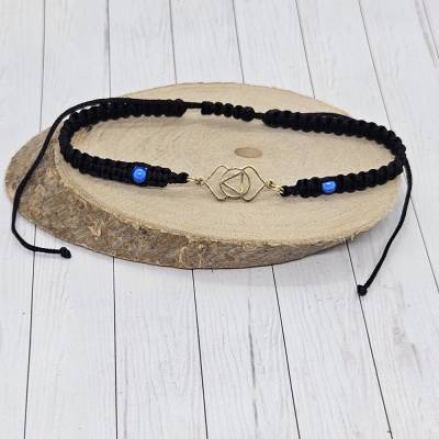 Stirnchakra Armband Edelstahl Gold | Makramee handgeknüpft | Ajna Symbol | Dunkelblaue Perlen | Verstellbar