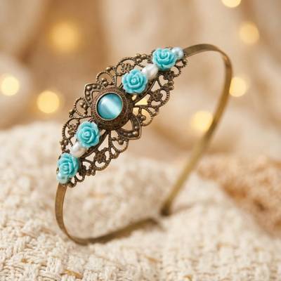 Verzierter Haarreif im Vintage-Stil mit Resinblumen & Cabochon – Romantischer Haarschmuck für Hochzeit & Fest