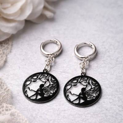 Elfen Ohrringe Edelstahl Creolen – filigrane Feen Anhänger, Fantasy Schmuck & Geschenkidee