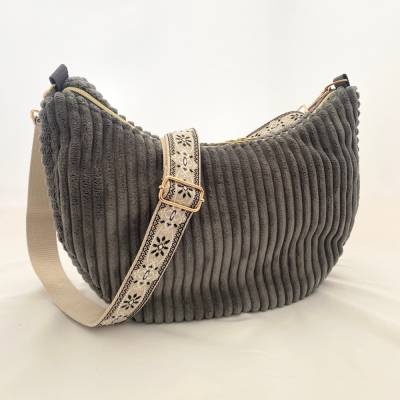Moonbag Bananentasche aus Cord – Rippendesign, grau, vielseitig & geräumig