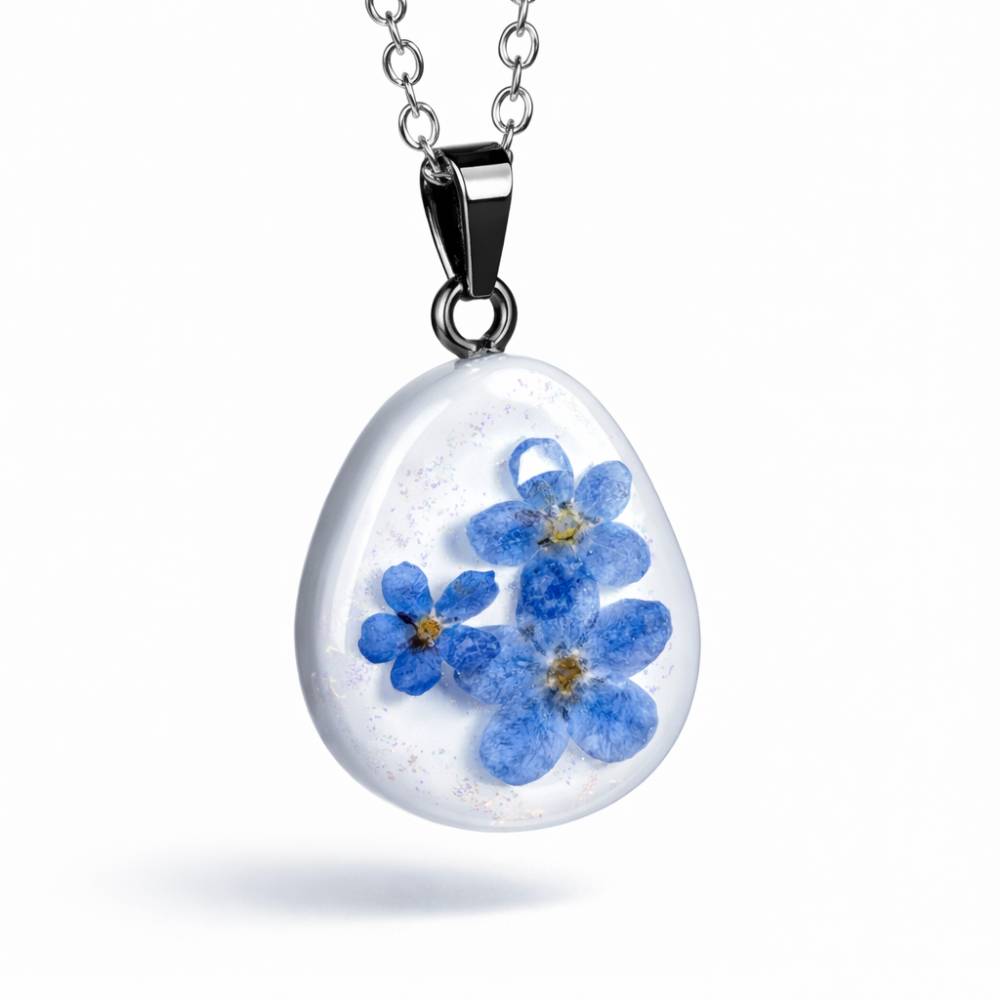 Vergissmeinnicht Kette Resin – Handgefertigter Blütenanhänger mit echten Blüten – Romantischer Naturschmuck Geschenk Bild 2