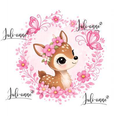 Bügelbild Schmetterling Reh Blumenkranz