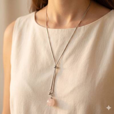 Edelstahl Lariatkette Damen – Verstellbare Y-Kette mit Steinkugel aus Türkis, Rosenquarz, Tigerauge oder Jade