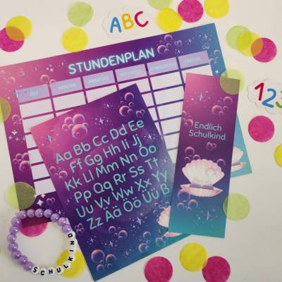 Geschenkset zur Einschulung - personalisiertes Einschulungsgeschenk im Meerjungfrauen-Design