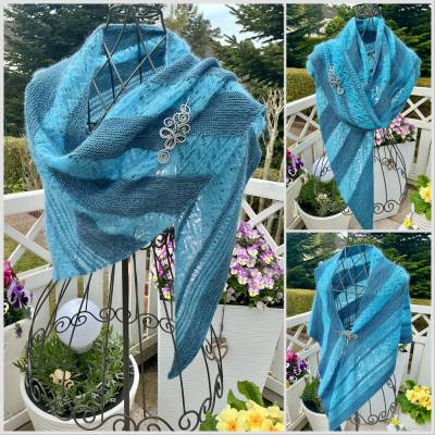 Lacetuch *TINTENZAUBER* gestricktes Schultertuch in blau/türkis