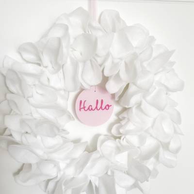 Türkranz Hallo - Deko Kranz klein - Moderner Türkranz mit Schild in rosa / pink. Scandi.