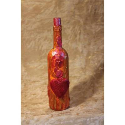 Dekoflasche HERZBLUT Upcycling bemalte Flasche Flaschenkunst mit Acrylfarben Dekoration Collage Wohndeko