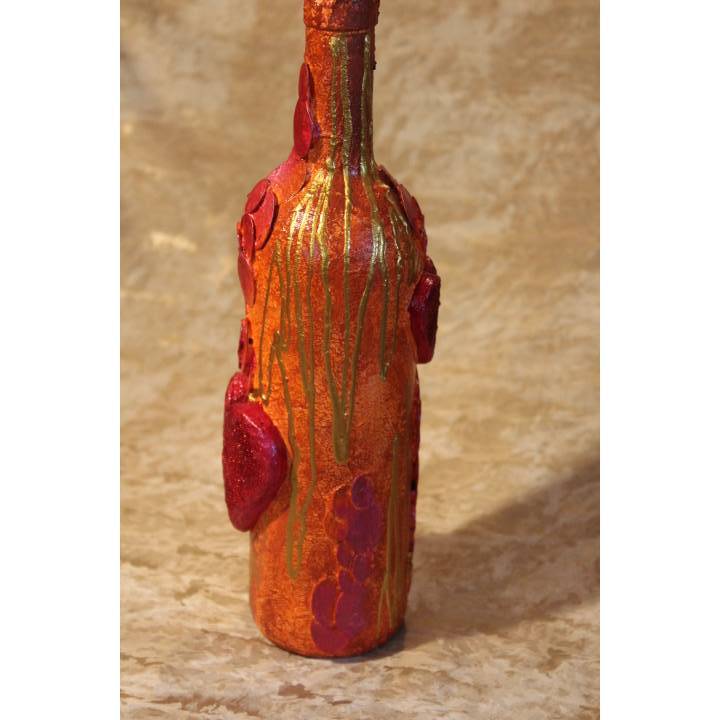 Dekoflasche HERZBLUT Upcycling bemalte Flasche Flaschenkunst mit Acrylfarben Dekoration Collage Wohndeko