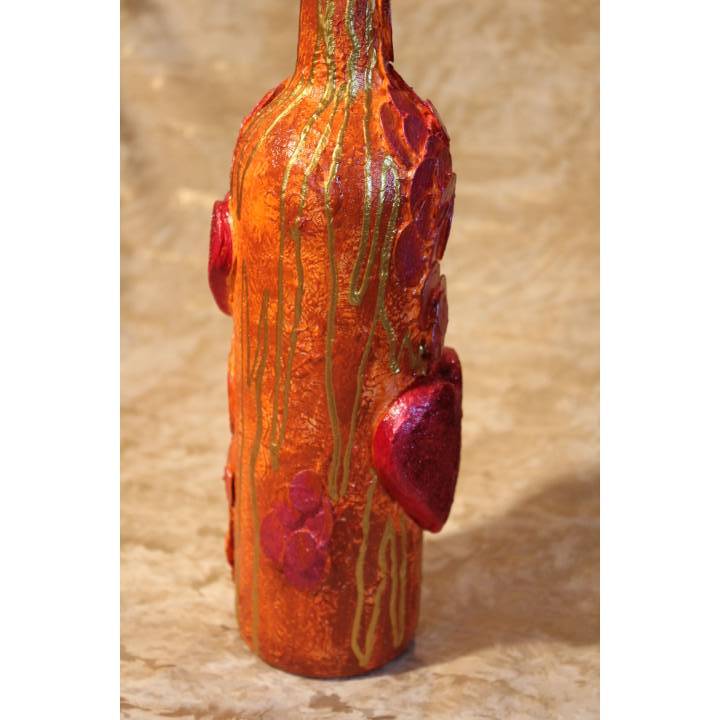 Dekoflasche HERZBLUT Upcycling bemalte Flasche Flaschenkunst mit Acrylfarben Dekoration Collage Wohndeko