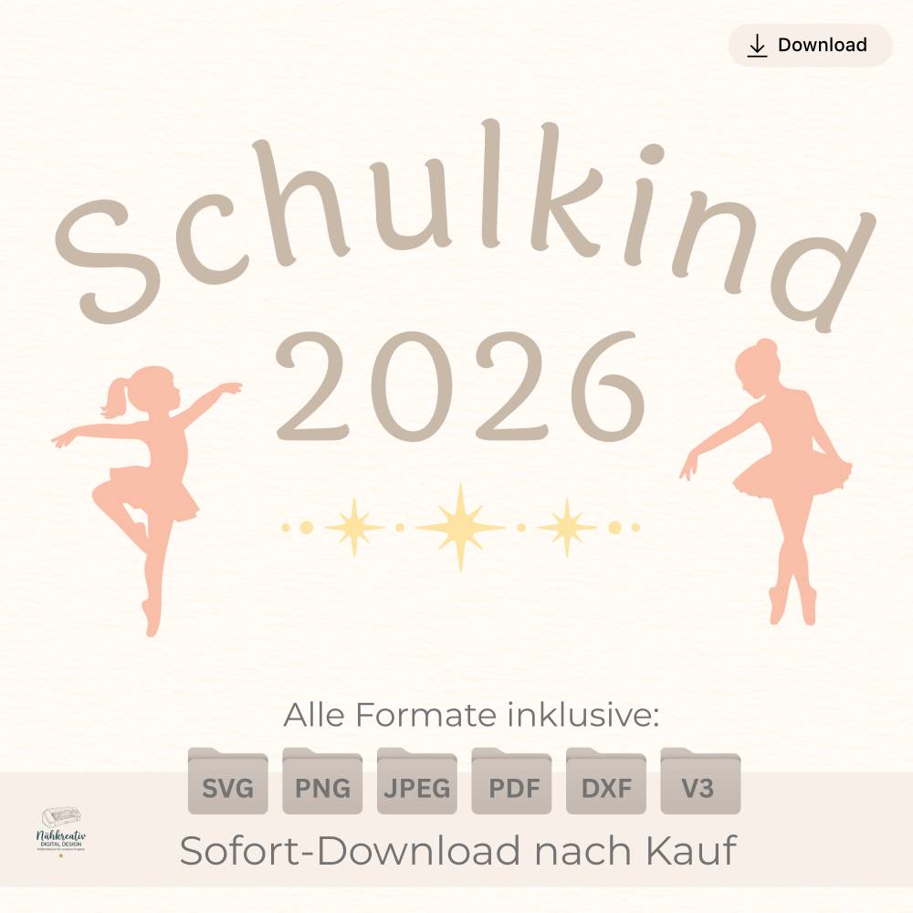 Plotterdatei Schulkind 2026 Ballett – Tänzerinnen & Sterne für Schultüte & Shirt SVG PNG Bild 1